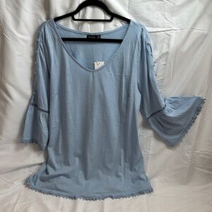 Ramus Light Blue V-Neck Bell Sleeve Blouse